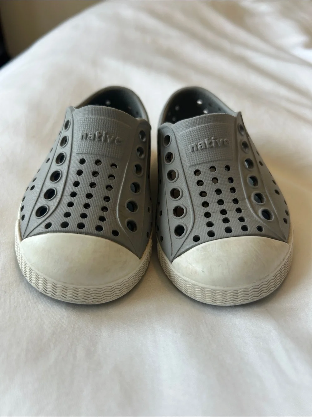 Native Grey and White Kids Slip-On Water Shoes